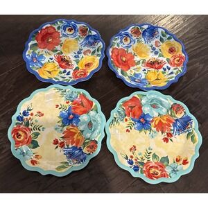 The Pioneer Woman Delaney Melamine Dinner Plates Teal Cobalt Set Of 4 Floral‎